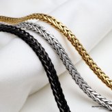 ステンレス 幅4mm フォックステールチェーンネックレス 3カラー メンズ ウィート 中折れ式 留め具 ブラック 腕輪 アクセサリー 角張ったデザイン 編み込み風 立体感 シャープ クール 大人 カジュアル モード 金属アレルギー対応