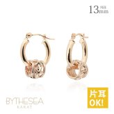 ハワイアンジュエリー フープピアス ピアス ピンクゴールド ピアス 外径13mm クロッシングピアス プルメリア 透かし バレル 樽 小ぶり ゴールド 揺れる 片耳(1個)購入可 K14ピンクゴールド 20G ゲージ BY THE SEA バイザシー プレゼント ハロウィン 【品番：GE211R】