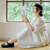 ワンピース レディース 通販 ロングワンピース ミモレ丈ワンピース ドット柄ワンピース レトロワンピース 水玉柄 きれいめカジュアル おしゃれ 半袖 大人可愛い 半袖ワンピース 春物秋物 お出かけ着 上品フェミニン Aライン 通勤