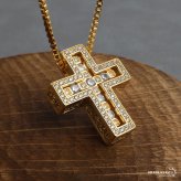 クロスネックレス パヴェ ストーン ペンダントネックレス ゴールドネックレス ベネチアンチェーン 細身 厚みあり ハワイアン柄 キラキラ ラグジュアリー 高級感 ショート 男女兼用 レディース 女性