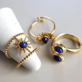 ステンレス ボヘミアンリング 3タイプ ラピスラズリ 18KGP ゴールド gold エスニック オープンリング フリーサイズ レディース 女性 指輪 金属アレルギー対応