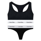 カルバンクライン Calvin Klein(CK) ブラ&ショーツ Tバック セット ロゴ 無地 ノンワイヤー アンダーウェア インナー 下着 QF8493+QF8518 レディース ブラック