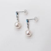 ［pearl612］7.5mm - 8mm ホワイトピンク 半貴石 ピアス あこや真珠