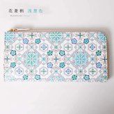 【お種銭付】【 浅草文庫 】 L字ファスナー 長財布 花菱 はなびし 柄 スリム 財布 サイフ 友禅染 浅草 文庫革 江戸小紋 送料無料 レザー 牛革 レディース ギフト プレゼント 大容量