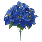 造花　クリスマス　青いポインセチア　ポインセチアブッシュ　鮮やかな青