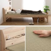 ベッド 寝具 棚コンセント付き国産ひのき 本畳タイプ【HINOKA-ヒノカ-】(シングル)
