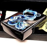 ZIPPO 青龍 ブルー ドラゴン 和柄 ジッポ ライター ブラックニッケル 黒 和風 かっこいい 竜 お守り おしゃれ メンズ ギフト プレゼント