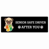 カーサイン 高齢者マーク SENIOR SAFE DRIVER パグ ステッカー シール 長方形 15x5cm 肉球 日本製 車