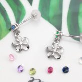ハワイアンジュエリー ゴールド ピアス ホワイトゴールド ピアス 誕生石カラーストーン 選べる プルメリアピアス スタッドピアス 片耳(1個)購入可 K14 14K シリコンキャッチ 20G ゲージ BY THE SEA バイザシー プレゼント ハロウィン 【品番：GE401W】