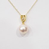 ［pearl584］ 8mm - 8.5mm ホワイトピンク ペンダント ダイヤモンド付 あこや真珠 0.01ct ハート