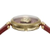 ヴェルサーチェ 腕時計 レディース レッド ゴールド 34mm VERSACE PALAZZO EMPIRE パラッツォ エンパイア 立体 メデューサ 赤 レザー 革ベルト スイス製 高級 ブランド おしゃれ プレゼント ギフト 卒業 入学 お祝い
