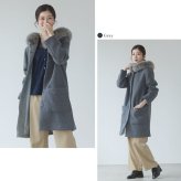 日本製 ロングコート タスマニアリバーウール フォックスファーフード付き 着丈87cm レディース 秋 冬 モカ/グレー 9号/11号 母 女性 ギフト プレゼント 6F (02000213r)