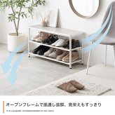 ラック シューズ 3段 ベンチ シェルフ 靴箱 棚 収納 玄関 靴入れ 下駄箱 スリム コンパクト 省スペース オープン サイド 通気性 アジャスター リビング 幅60 家族 ファミリー 新生活