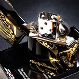 ZIPPO ハーレーダビッドソン ジッポ ライター イオンブラック＆アンティークゴールド 3面メタル 国内限定モデル 両面加工 黒金 かっこいい おしゃれ メンズ ギフト プレゼント