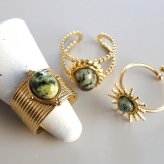 ステンレス ボヘミアンリング 3タイプ ジャスパー 18KGP ゴールド gold エスニック 太陽 オープンリング フリーサイズ レディース 女性 指輪 金属アレルギー対応