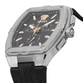 ヴェルサーチェ 腕時計 メンズ ブラック シルバー ゴールド クロノグラフ 44mm VERSACE SPORTY TONNEAU GRECA スポーティ トノー グレカ 黒 レザー 革ベルト スイス製 高級 ブランド プレゼント ギフト 卒業 入学 お祝い