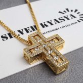 クロスネックレス パヴェ ストーン ペンダントネックレス ゴールドネックレス ベネチアンチェーン 細身 厚みあり ハワイアン柄 キラキラ ラグジュアリー 高級感 ショート 男女兼用 レディース 女性