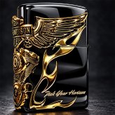 ZIPPO ハーレーダビッドソン ジッポ ライター イオンブラック＆アンティークゴールド 3面メタル 国内限定モデル 両面加工 黒金 かっこいい おしゃれ メンズ ギフト プレゼント