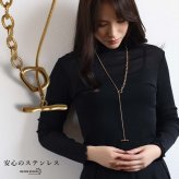 ステンレス ロングネックレス ぷっくりマンテル ギザギザアズキ スネーク Y字 チョーカー ラリエット 二重巻き ショートネックレス ゴールド 18KGP レディース 女性 金属アレルギー対応