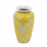 シノワズリ 壺 高さ27cm 縦型 イエロー 磁器 ジャー 花びん 花瓶 花器 ディスプレイ 置物 風水 開運