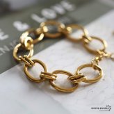 ステンレス 大ぶり オーバル チェーンブレスレット ゴールドブレスレット メタル 18KGP 楕円 存在感 透かし 軽やか 華やか 可愛い レディース 女性 金属アレルギー対応