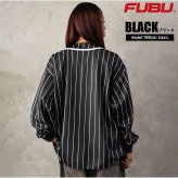 FUBU フブ ベースボールシャツ メンズ レディース fam-62714 長袖 ストライプ ユニフォーム ゲームシャツ アップリケ 刺繍 ロゴ オーバーサイズ ストリート ヒップホップ ダンス カジュアル トップス M L XL XXL 2026FW Karlas
