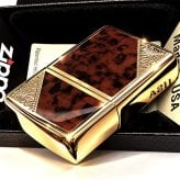 ZIPPO ライター ジッポ ゴールド＆ブラウン クラシック アラベスク 両面加工 マーブル柄 金タンク かっこいい ギフト メンズ プレゼント