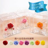 ガラスの靴 プリザーブドフラワー 花 【8色から選べる】 天然石 カルセドニー ｜ 誕生日 プレゼント 女性 彼女に人気のシンデレラ風フラワーギフト ｜ 推しカラー 赤 青 ピンク 紫 黄色 緑 白 オレンジ ケース入り リボン付 花婚式 結婚4周年 【花ソムリエ】
