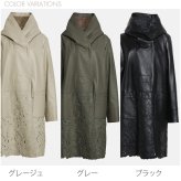 レザー コート レディース 花柄 切り替え ラム 革 フード付き ブランド 春 アウター 冬 きれいめ 大きいサイズ 比翼 本革 暖かい 防寒 女性 本革 ボタニカル フラワー ギフト (04000083r)