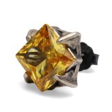 シルバー925 イエローストーンピアス スクエア カラーストーン 爪留め スタッドピアス メンズ レディース ユニセックス アクセサリー 耳飾り 黄色 存在感 個性的 クール パンク ロック カジュアル 個性派 片耳用 1点