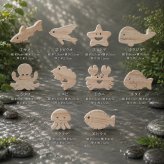 国産ヒノキのお魚釣りセット｜10種類の海の生き物・釣竿付き｜木製おもちゃ・知育玩具｜お風呂でも遊べる