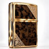 ZIPPO ライター ジッポ ゴールド＆ブラウン クラシック アラベスク 両面加工 マーブル柄 金タンク かっこいい ギフト メンズ プレゼント
