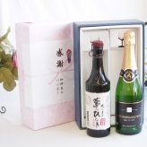 感謝の贈り物ボックス プレミアムな長期熟成麦焼酎と国産ワインセット(塩尻ナイアガラスパークリング白ワインやや甘口(長野県)720ml夢のひととき長期貯蔵5年熟成麦焼酎(大分県)720ml