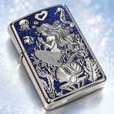 ZIPPO ライター アーマー ジッポ マーメイド ラグーン シルバー×グリッターブルー 鏡面 Mermaid Lagoon スワロフスキー かっこいい おしゃれ メンズ ギフト 動画有り プレゼント