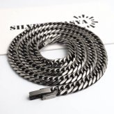 ステンレス 定番 ダブル喜平ネックレス 幅6mm 細身 チェーンネックレス メンズネックレス 6面カット 燻し アンティークシルバー 45cm 50cm 60cm 細め シンプル 王道 中折れ式 存在感 男性 金属アレルギー対応