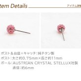 セカンドピアス チタン 純チタン 片耳 医療用 耳たぶ パヴェ クリスタルボール 6mm ピアス スタッド キャッチ 小さめ【全品1個ずつバラ売り】 プレゼント