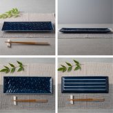 旅籠 長角皿 藍 31×11cm 380g ネイビー 長角 プレート 網代 刺身皿 角皿 ホームパーティー おしゃれ インスタ映え 皿 食器 陶器 日本製 美濃焼 和食器 小田陶器 食洗器対応 ギフトカード対応