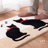 ラグ カーペット 玄関マット キャット 約45×75cm 洗える 滑り止め ねこ ネコ 黒猫 室内 屋内 エントランスマット 新生活