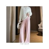 ニットパンツ レディース 通販 ワイドパンツ モップパンツ モップ ズボン 夏パンツ 長ズボン ロング丈 ロング ワイド パンツ ハイウエスト ウエストゴム ゆったり ボトムス カジュアル シンプル 無地 きれいめ オフィス 大人 レディースファッション