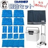 アニちゃんマークのひんやり帽子最強セット【本体＋冷却ジェル＋保冷剤＋クーラーボックスセット】かぶる氷枕 頭 冷やす グッズ 熱中症対策 暑さ対策 冷却帽子 高齢者 氷嚢 頭を冷やす帽子 冷却用帽子 保冷シート ひんやりぼうし 冷却グッズ 帽子の中 大人用 送料無料
