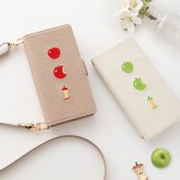 多機種対応 スマホケース 手帳型 【 フレッシュアップル 】 ミラー付き 刺繍 スマホショルダー スマホスタンド サイドマグネット くすみカラー