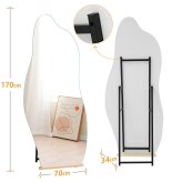 全身鏡 姿見 スタンドミラー フレームレス イレギュラー 特大 大型 ワイド 幅70×高さ170cm 2WAY 立てかけ ウェーブミラー 飛散防止 おしゃれ 韓国風 ノンフレーム 自撮り 省スペース うねうね 変形 曲線 玄関 寝室 リビング 一人暮らし 店舗 新生活 インテリア ミラー 鏡