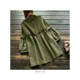 ロングシャツ 通販 長袖シャツ シャツブラウス 綿100% コットン100 大きいサイズ 体型カバー aライン ギャザーフリル ライトアウター 無地シンプル ぽっちゃり ナチュラル プルオーバー 大人可愛い 春服