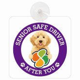 カーサイン 高齢者マーク SENIOR SAFE DRIVER オーストラリアンラブラドゥードル 車内用 吸盤タイプ 収れん火災防止タイプ 肉球 日本製 車 ステッカー