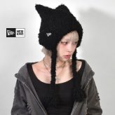 ニューエラ 猫耳 ニット帽 レディース NEWERA ブランド 正規品 15119592 ねこ耳 ネコ耳 スクエア ニットキャップ 三つ編み付きシャギー フラップ 大きめ 女性 女子 ブラック 黒 秋冬 ワンポイント おしゃれ かわいい シンプル ストリート 韓国ファッション サブカル ダンス