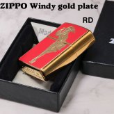 【名入れ】送料無料 zippo ライター  ジッポーライター  人気の「WINDY」デザイン ゴールド WINDY Gシリーズ RD #200FB 金タンク 金メッキ 両面フルカラー赤 誕生日 ギフト プレゼント [zWINDY-GRD]