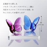 Baccarat バカラ ラッキーバタフライ ピオニー ブルー・当店オリジナル クリスタルガラス台座 20×20cm セット 名入れ彫刻代込み 名入れ 名前入り 彫刻 刻印 ギフト 記念品 受賞 法人 結婚祝 新築祝 置物 オーナメント クリスタル
