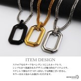 ステンレス スクエア 多角形 ペンダントネックレス シンプルネックレス 小ぶり ダブル喜平チェーン 細身 ゴールド 18KGP シルバー ブラック 図形 小さい メタル 幾何学 メンズ 男性 金属アレルギー対応
