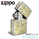 Zippo ライター ジッポライター 愛煙家 喫煙 真鍮 クロムサテーナ クロムメッキ #200 レギュラータイプ スクロール模様 5面手彫り ハワイアンジュエリー ブランド かっこいい おしゃれ ジッポーライター BY THE SEA バイザシー 彼氏 夫 男性 メンズ ハロウィン 【品番：FL101C】