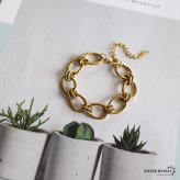 ステンレス 大ぶり オーバル チェーンブレスレット ゴールドブレスレット メタル 18KGP 楕円 存在感 透かし 軽やか 華やか 可愛い レディース 女性 金属アレルギー対応